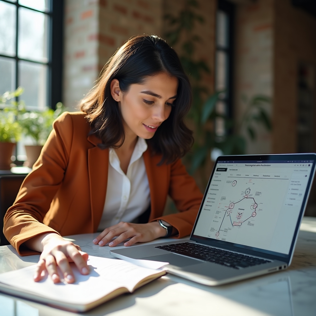 Manager care configurează un flux de automatizare pe laptop